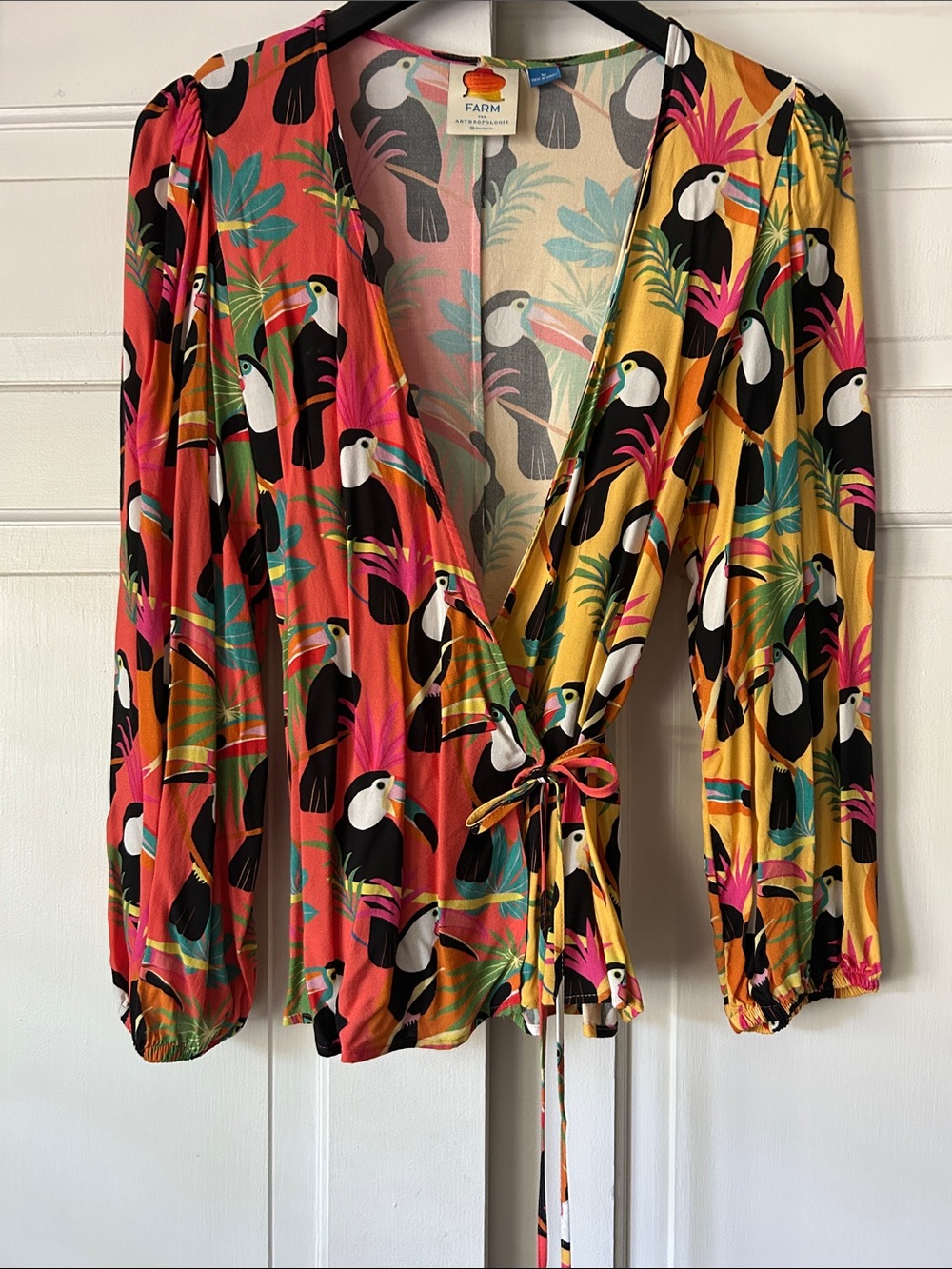 FARM Rio Multicolor Toucan Wrap Blouse